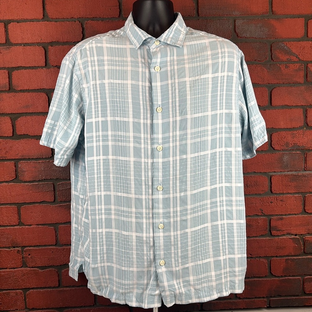 Paradise Collection Shirt Mens Large Blue Checkered Button‎ Down